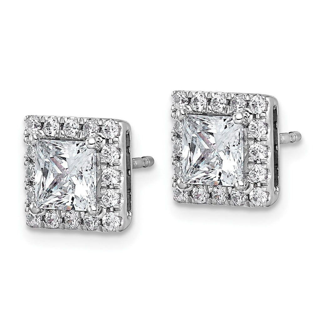 14k White Gold 2 1/2 carat Lab Grown Diamond VS+ F+ Complete Princess Halo Post Earrings