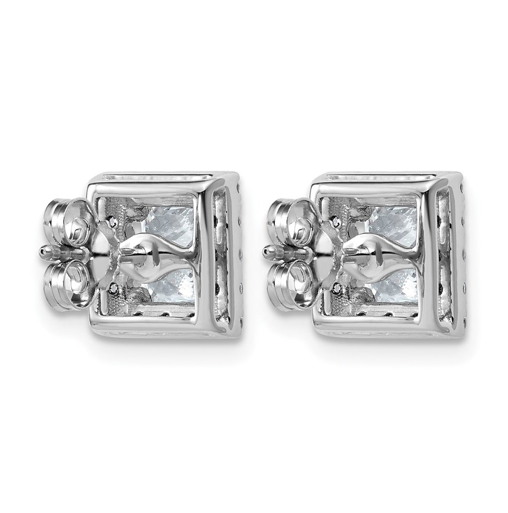 14k White Gold 2 1/2 carat Lab Grown Diamond VS+ F+ Complete Princess Halo Post Earrings