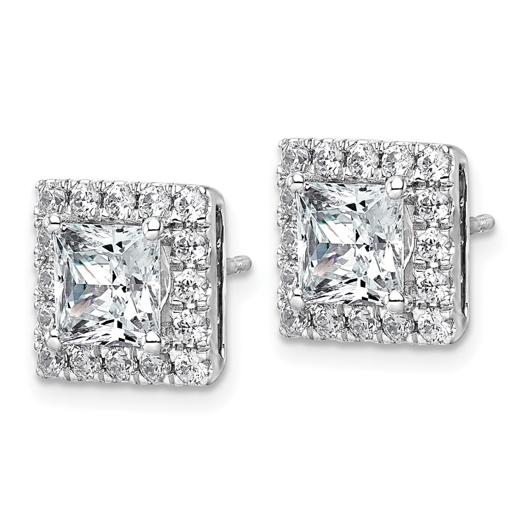 14k White Gold 3 7/8 carat Lab Grown Diamond VS+ F+ Complete Princess Halo Post Earrings