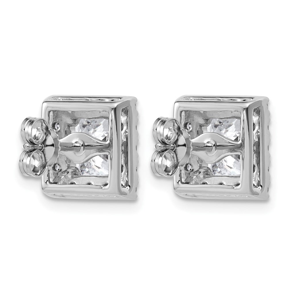 14k White Gold 3 7/8 carat Lab Grown Diamond VS+ F+ Complete Princess Halo Post Earrings