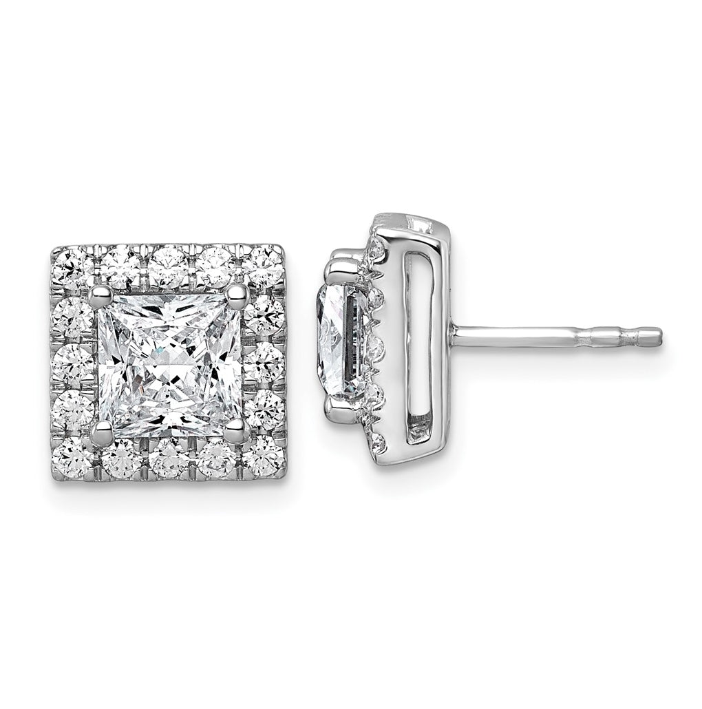 14k White Gold 3 7/8 carat Lab Grown Diamond VS+ F+ Complete Princess Halo Post Earrings