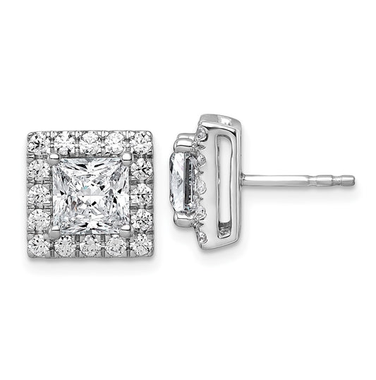 14k White Gold 3 7/8 carat Lab Grown Diamond VS+ F+ Complete Princess Halo Post Earrings