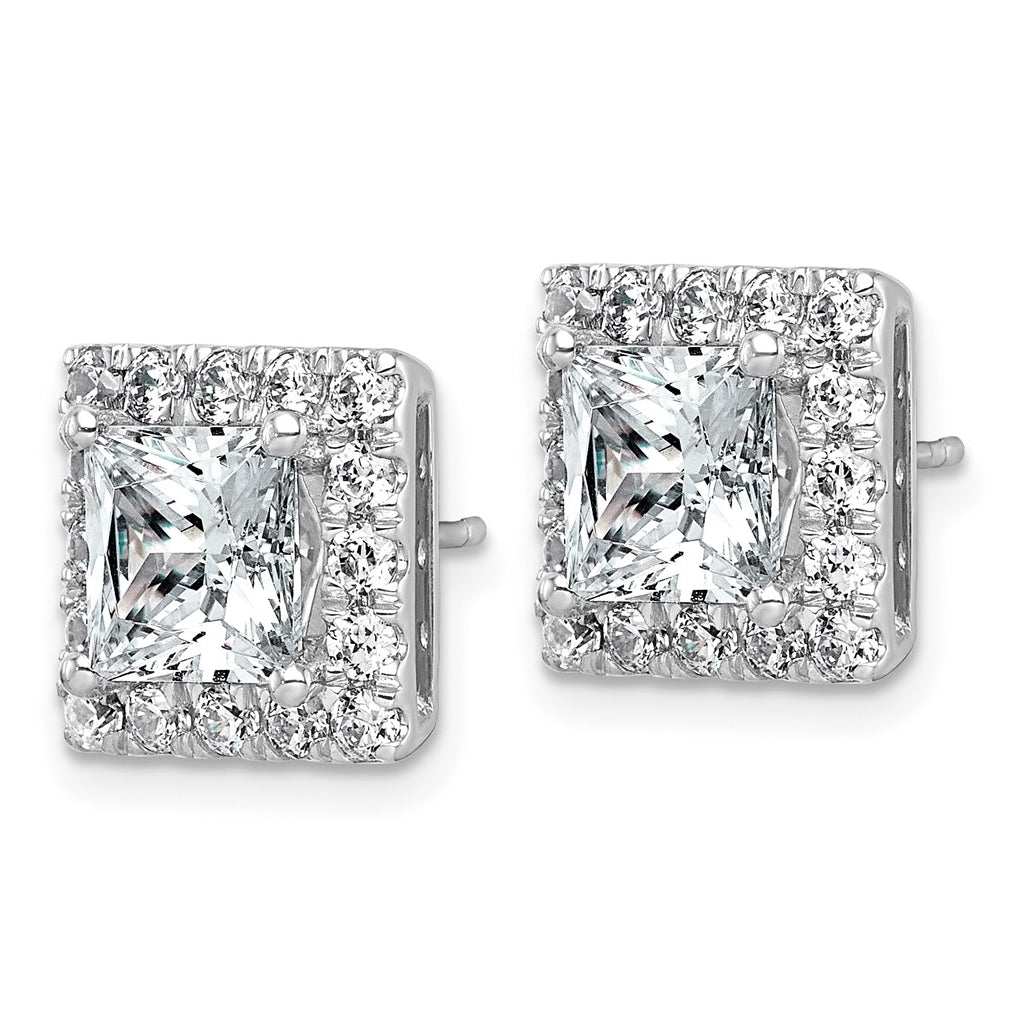 14k White Gold 5 carat Lab Grown Diamond VS+ F+ Complete Princess Halo Post Earrings