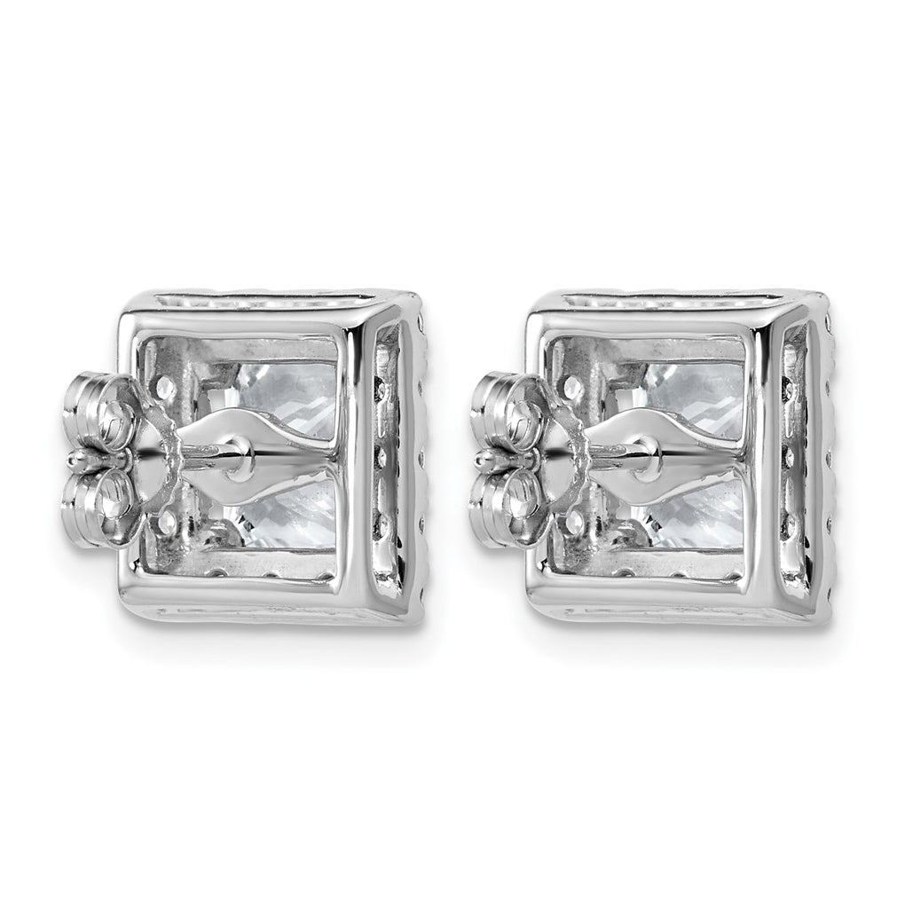 14k White Gold 5 carat Lab Grown Diamond VS+ F+ Complete Princess Halo Post Earrings