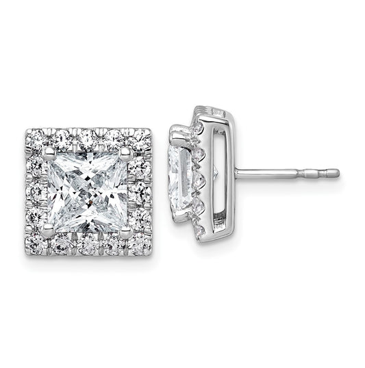 14k White Gold 5 carat Lab Grown Diamond VS+ F+ Complete Princess Halo Post Earrings