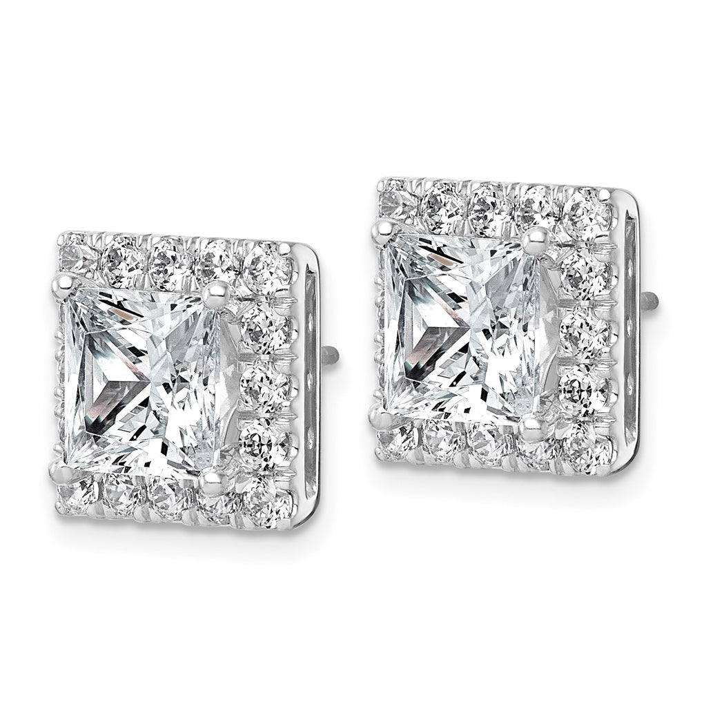 14k White Gold 7 5/8 carat Lab Grown Diamond VS+ F+ Complete Princess Halo Post Earrings