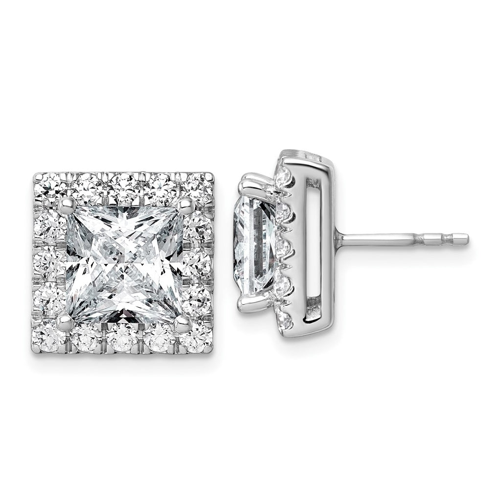 14k White Gold 7 5/8 carat Lab Grown Diamond VS+ F+ Complete Princess Halo Post Earrings