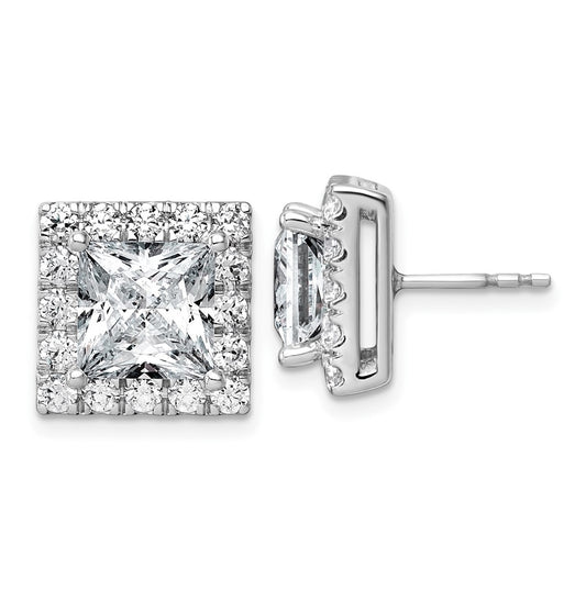 14k White Gold 7 5/8 carat Lab Grown Diamond VS+ F+ Complete Princess Halo Post Earrings