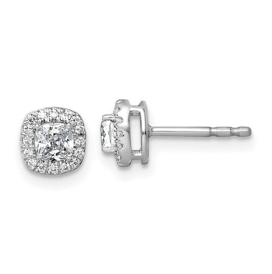 14k White Gold 5/8 carat Lab Grown Diamond VS+ F+ Complete Cushion Halo Post Earrings
