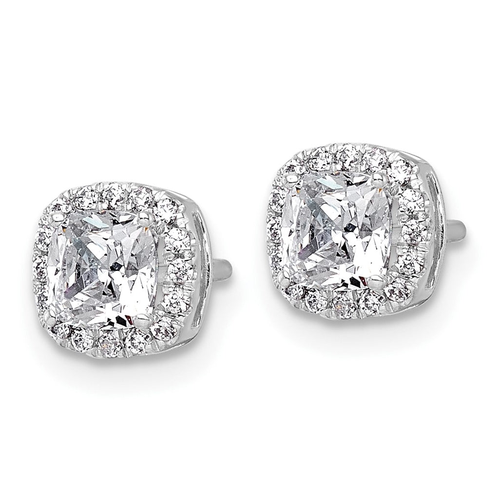 14k White Gold 1 1/6 carat Lab Grown Diamond VS+ F+ Complete Cushion Halo Post Earrings