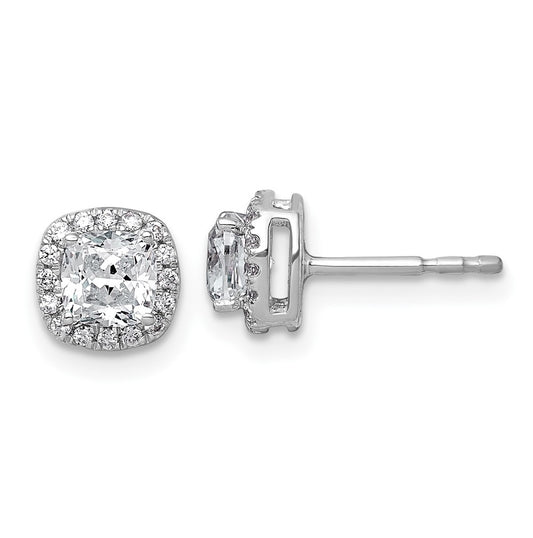 14k White Gold 1 1/6 carat Lab Grown Diamond VS+ F+ Complete Cushion Halo Post Earrings