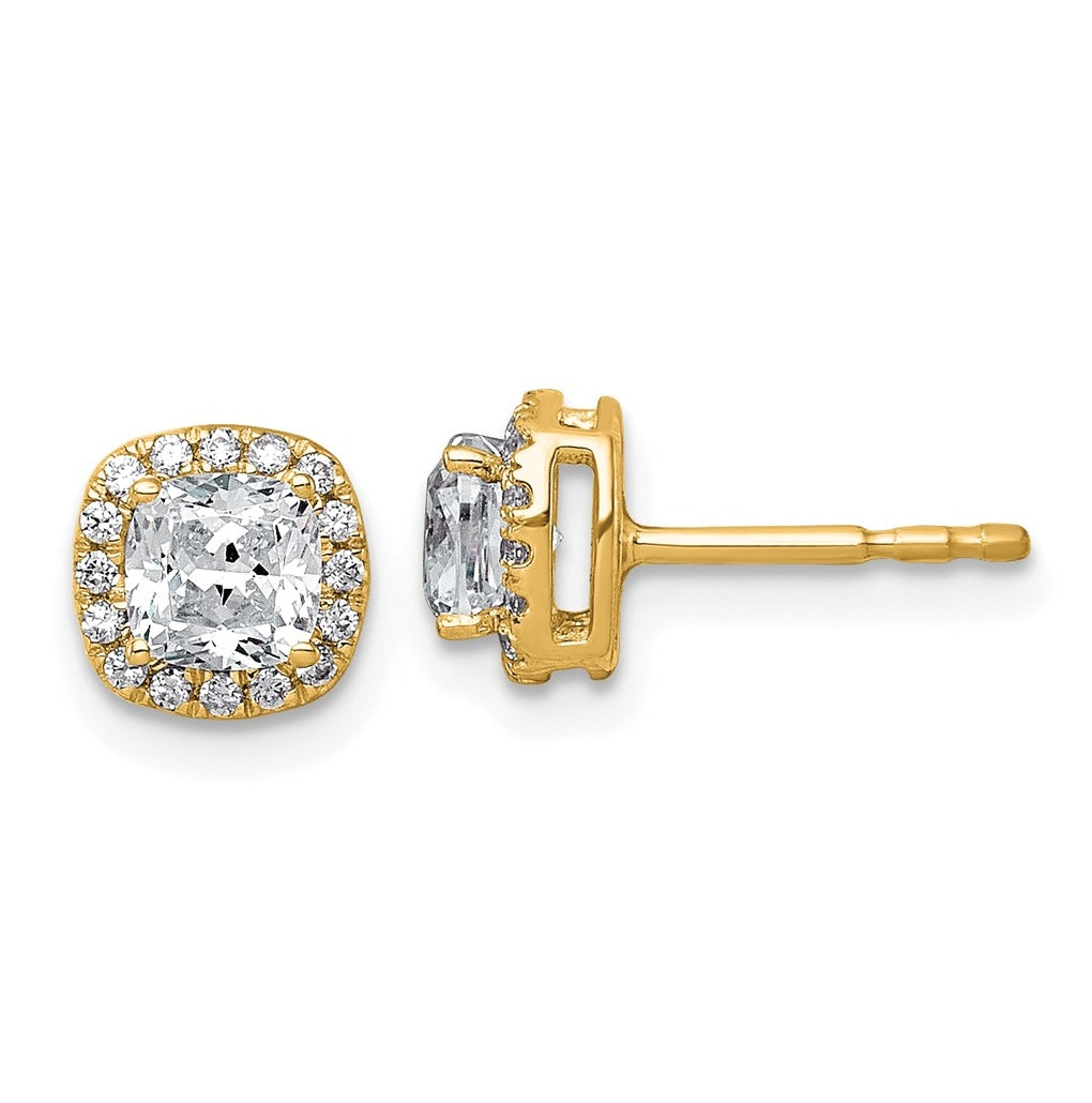 14k Yellow Gold 1 1/6 carat Lab Grown Diamond VS+ F+ Complete Cushion Halo Post Earrings