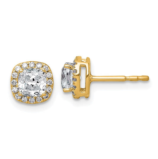 14k Yellow Gold 1 1/6 carat Lab Grown Diamond VS+ F+ Complete Cushion Halo Post Earrings