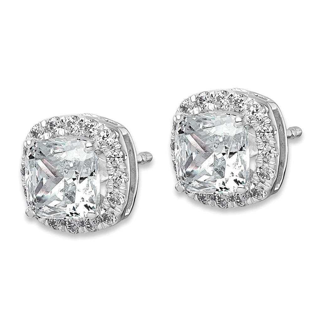 14k White Gold 2 1/3 carat Lab Grown Diamond VS+ F+ Complete Cushion Halo Post Earrings