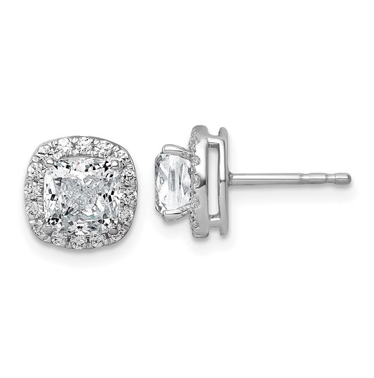 14k White Gold 2 1/3 carat Lab Grown Diamond VS+ F+ Complete Cushion Halo Post Earrings