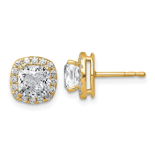 14k Yellow Gold 2 1/3 carat Lab Grown Diamond VS+ F+ Complete Cushion Halo Post Earrings