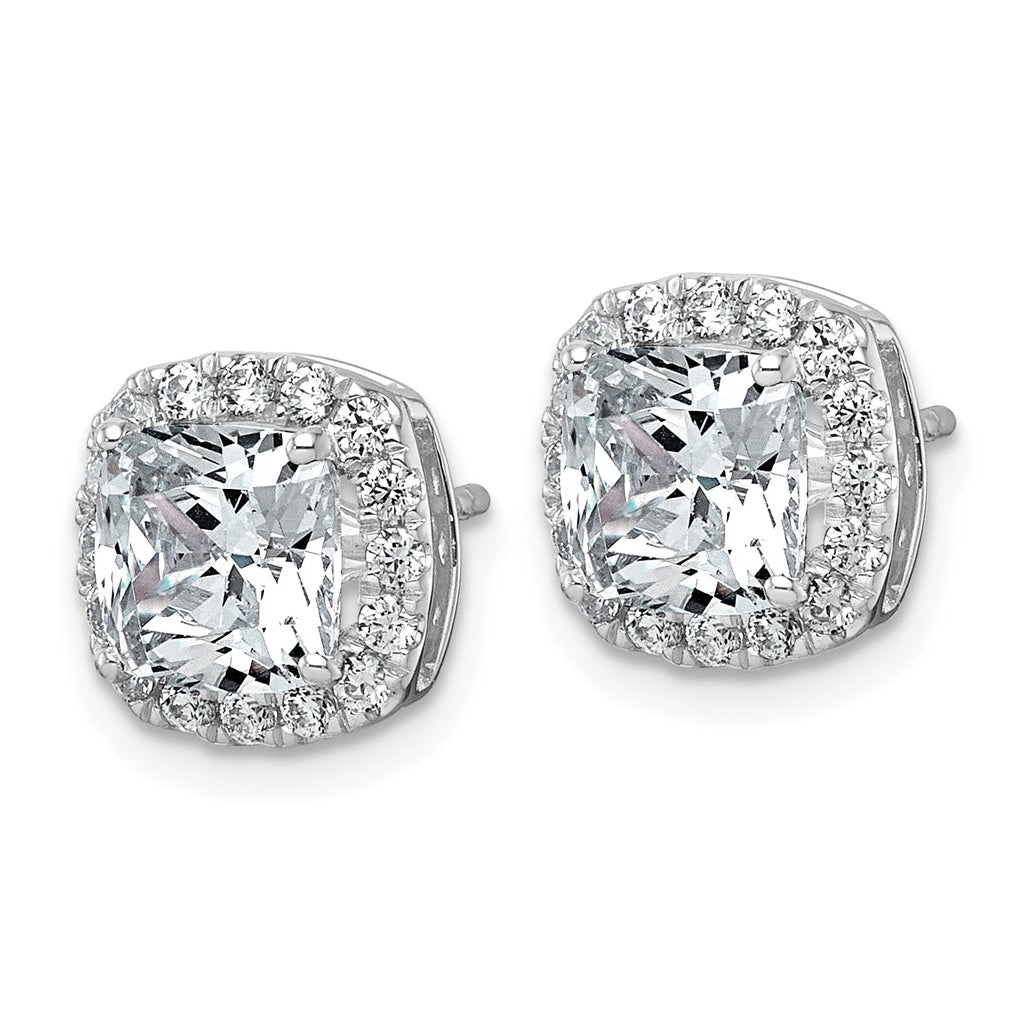 14k White Gold 3 5/8 carat Lab Grown Diamond VS+ F+ Complete Cushion Halo Post Earrings