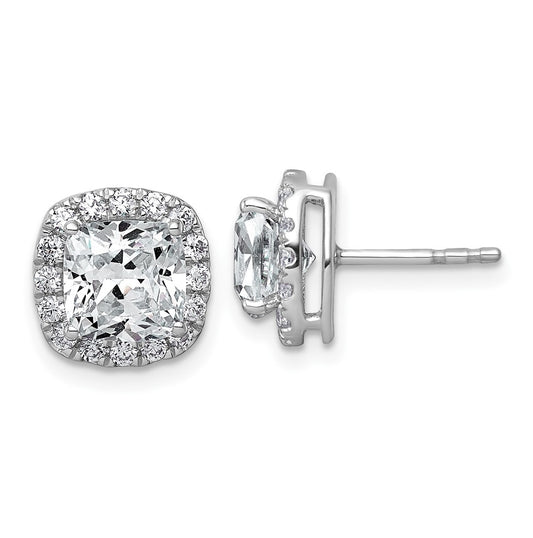 14k White Gold 3 5/8 carat Lab Grown Diamond VS+ F+ Complete Cushion Halo Post Earrings