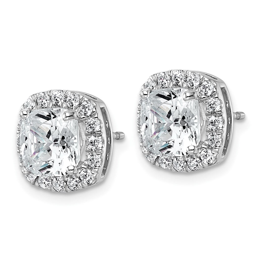 14k White Gold 4 5/8 carat Lab Grown Diamond VS+ F+ Complete Cushion Halo Post Earrings