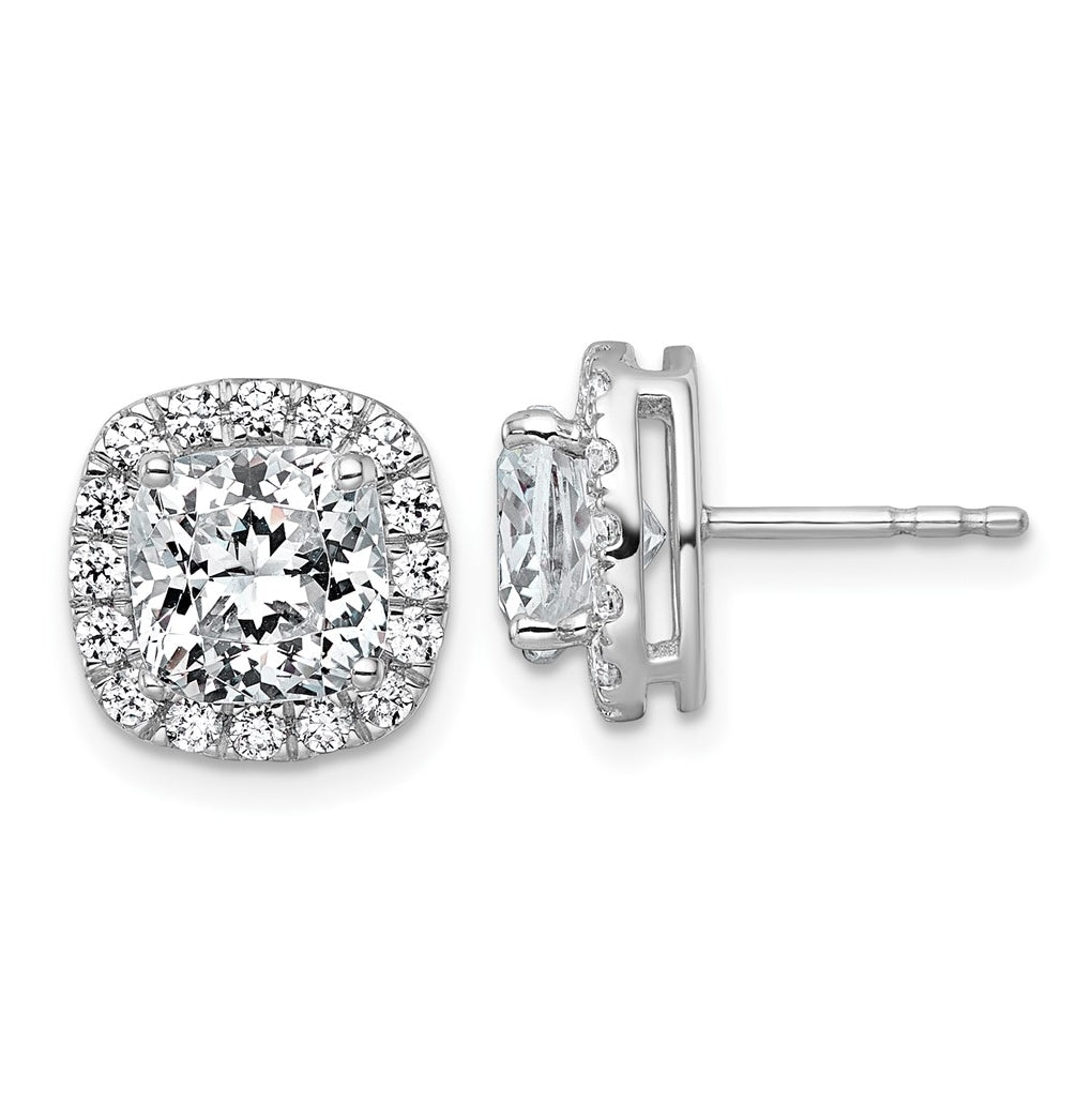 14k White Gold 4 5/8 carat Lab Grown Diamond VS+ F+ Complete Cushion Halo Post Earrings
