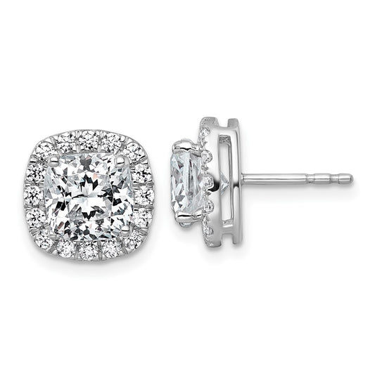 14k White Gold 4 5/8 carat Lab Grown Diamond VS+ F+ Complete Cushion Halo Post Earrings