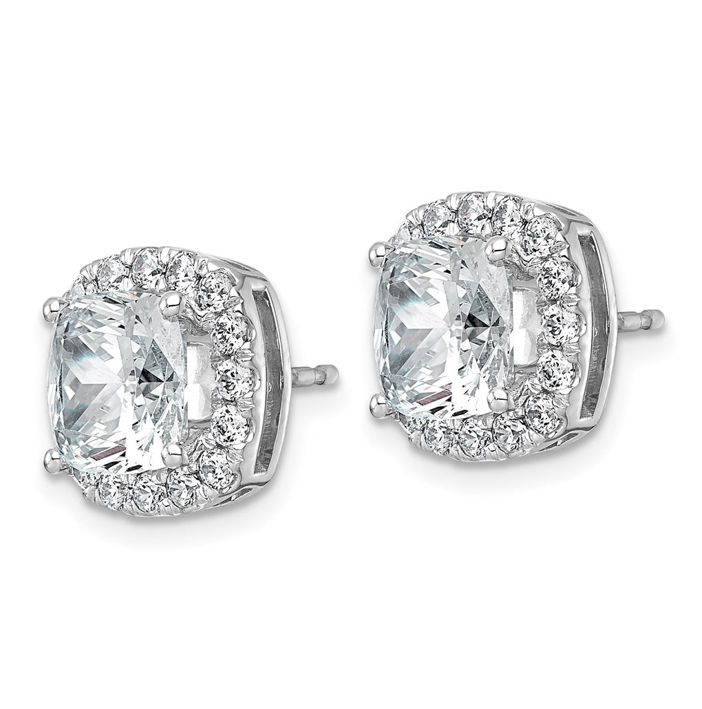 14k White Gold 5 7/8 carat Lab Grown Diamond VS+ F+ Complete Cushion Halo Post Earrings