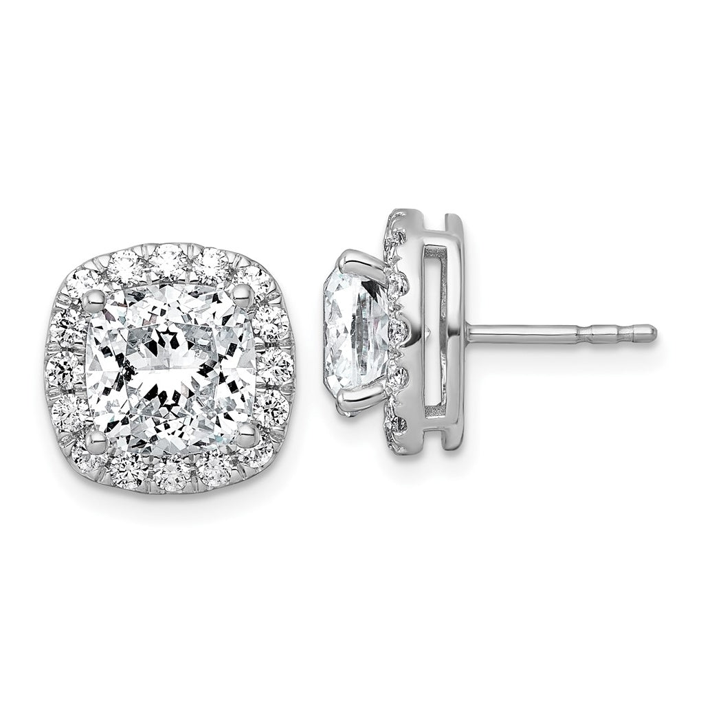 14k White Gold 5 7/8 carat Lab Grown Diamond VS+ F+ Complete Cushion Halo Post Earrings