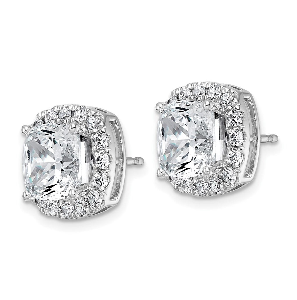 14k White Gold 7 carat Lab Grown Diamond VS+ F+ Complete Cushion Halo Post Earrings