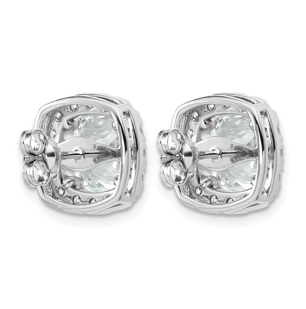 14k White Gold 7 carat Lab Grown Diamond VS+ F+ Complete Cushion Halo Post Earrings