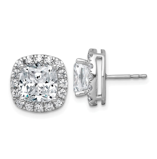 14k White Gold 7 carat Lab Grown Diamond VS+ F+ Complete Cushion Halo Post Earrings
