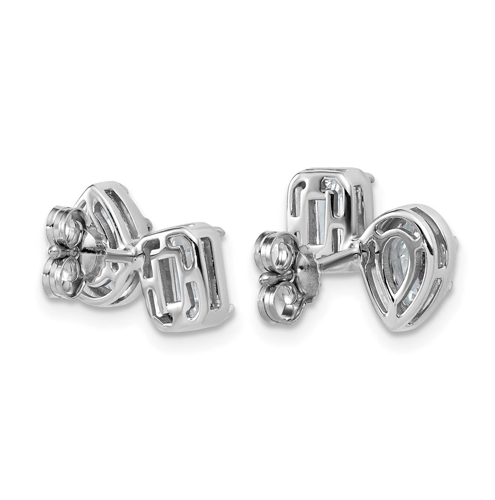 14k White Gold 2 carat Lab Grown Diamond VS+ F+ Complete Emerald and Pear Two Stone Post Earrings