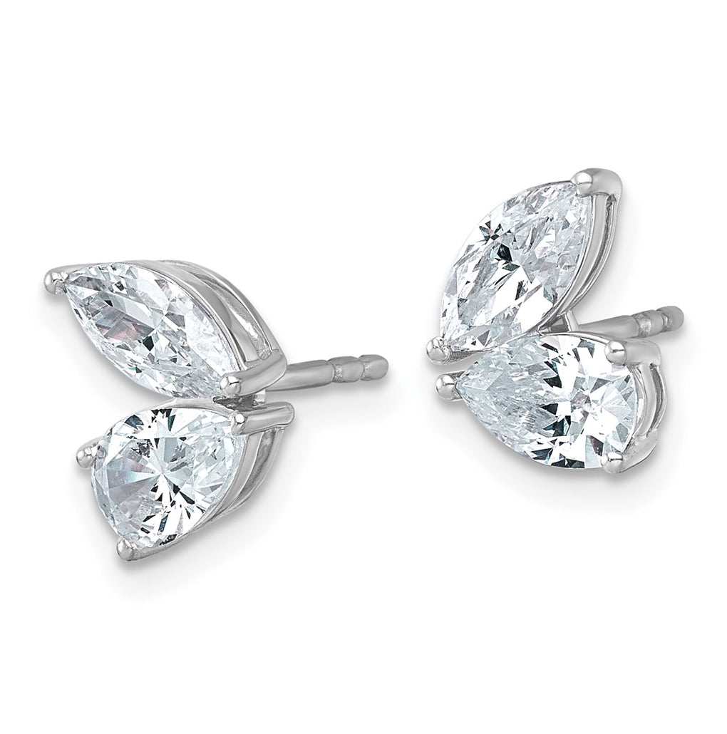 14k White Gold 2 carat Lab Grown Diamond VS+ F+ Complete Marquise and Pear Two Stone Post Earrings