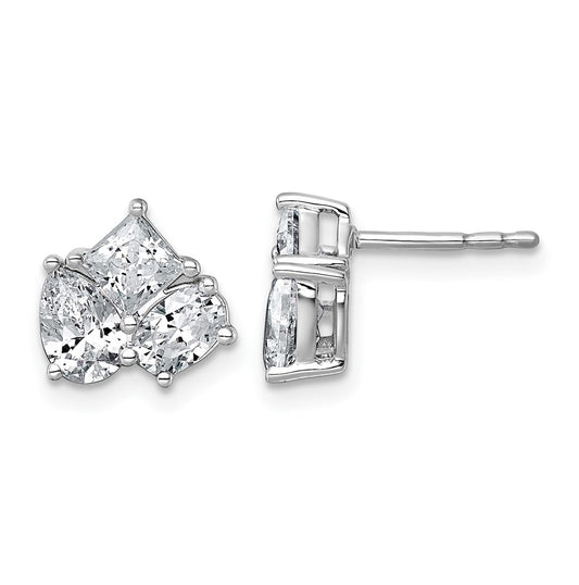 14k White Gold 2 carat Lab Grown Diamond VS+ F+ Complete Princess Round and Pear Three Stone Post Earrings