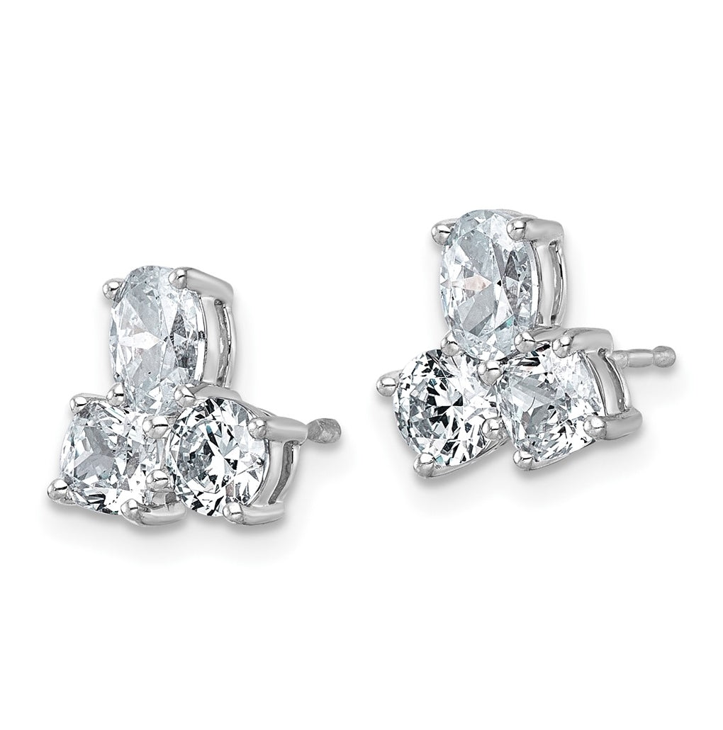 14k White Gold 1 7/8 carat Lab Grown Diamond VS+ F+ Complete Cushion Round and Oval Three Stone Post Earrings