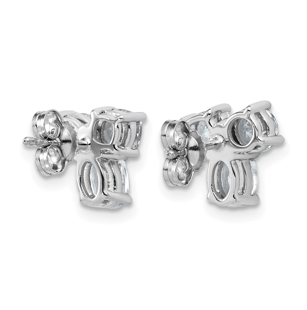 14k White Gold 1 7/8 carat Lab Grown Diamond VS+ F+ Complete Cushion Round and Oval Three Stone Post Earrings