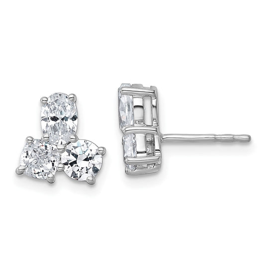 14k White Gold 1 7/8 carat Lab Grown Diamond VS+ F+ Complete Cushion Round and Oval Three Stone Post Earrings