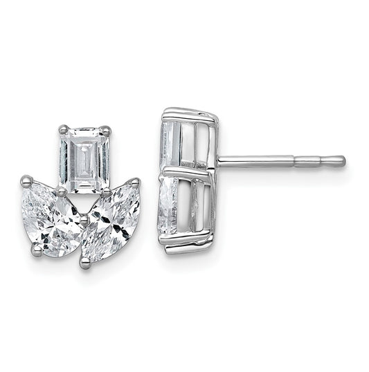 14k White Gold 2 carat Lab Grown Diamond VS+ F+ Complete Emerald Marquise and Pear Three Stone Post Earrings