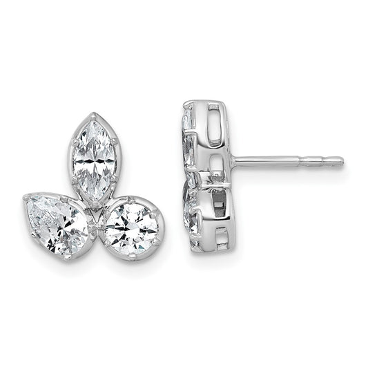 14k White Gold 1 7/8 carat Lab Grown Diamond VS+ F+ Complete Pear Round and Marquise Three Stone Post Earrings
