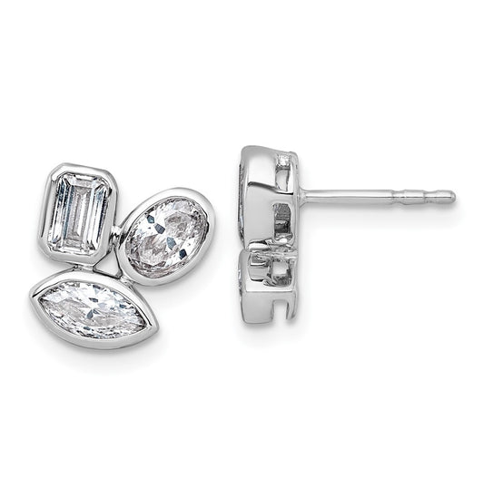 14k White Gold 2 carat Lab Grown Diamond VS+ F+ Complete Emerald Oval and Marquise Three Stone Post Earrings