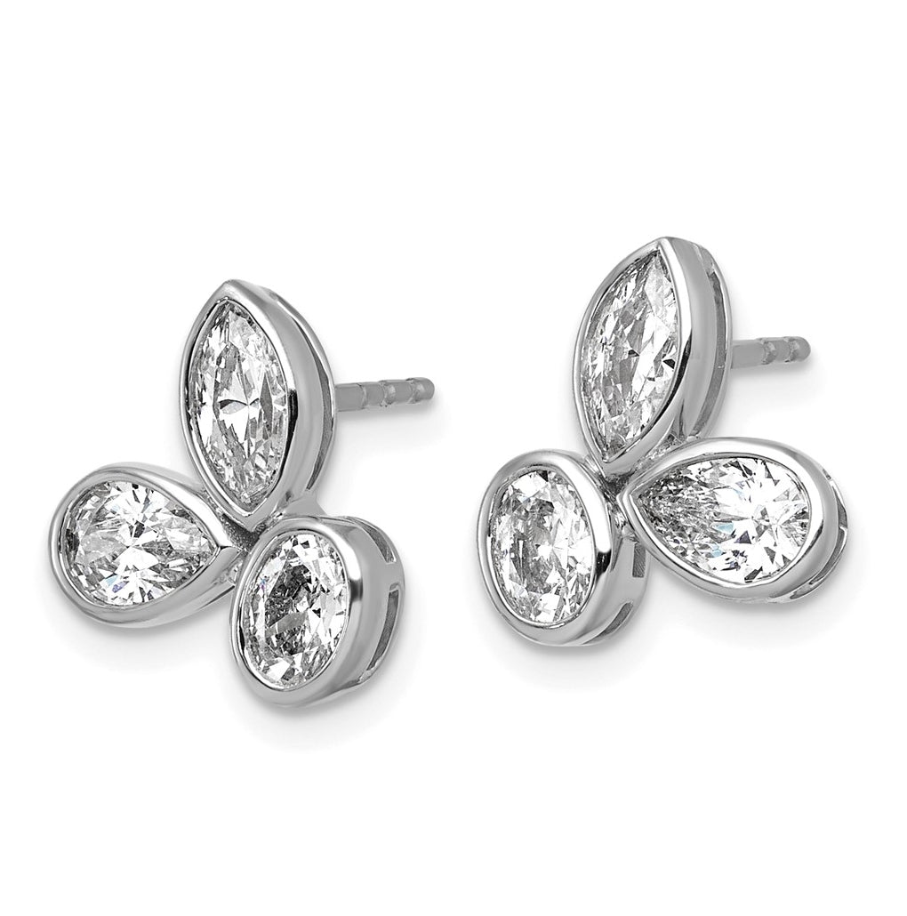 14k White Gold 2 carat Lab Grown Diamond VS+ F+ Complete Oval Pear and Marquise Three Stone Post Earrings