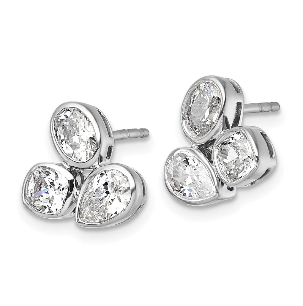 14k White Gold 2 carat Lab Grown Diamond VS+ F+ Complete Oval Pear and Cushion Three Stone Post Earrings