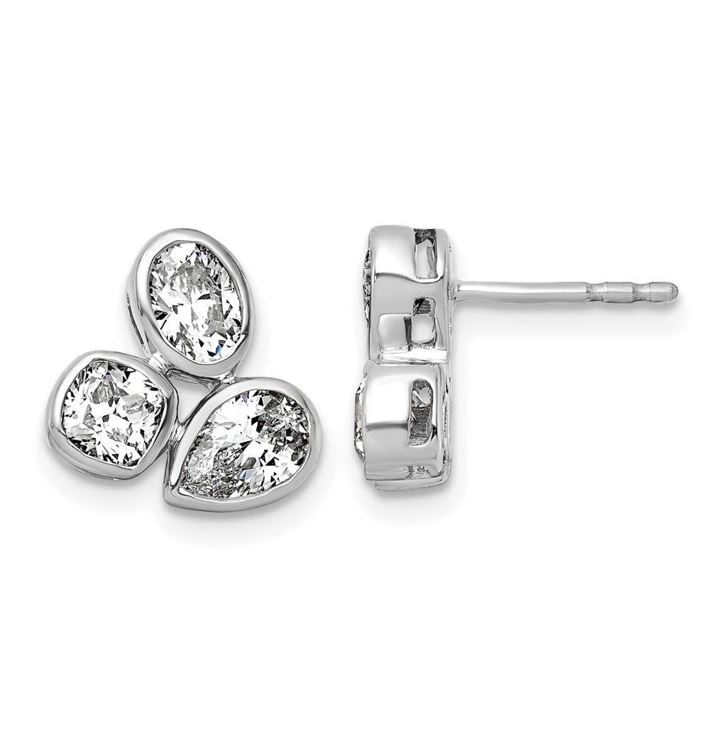 14k White Gold 2 carat Lab Grown Diamond VS+ F+ Complete Oval Pear and Cushion Three Stone Post Earrings