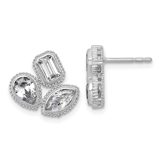 14k White Gold 2 carat Lab Grown Diamond VS+ F+ Complete Emerald Pear and Marquise Three Stone Post Earrings