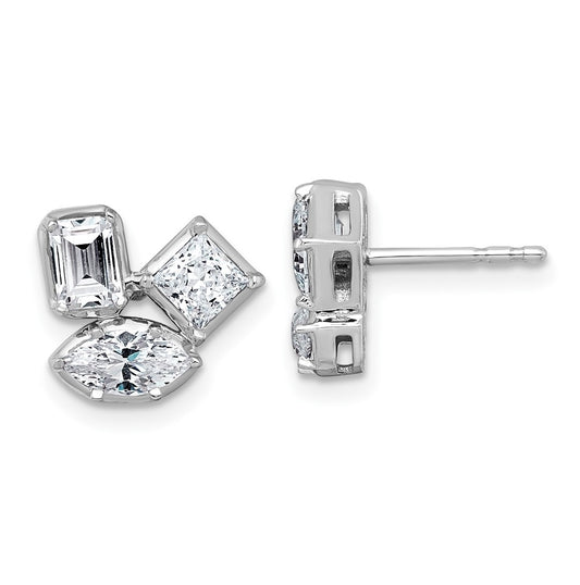 14k White Gold 2 carat Lab Grown Diamond VS+ F+ Complete Princess Emerald and Marquise Three Stone Post Earrings