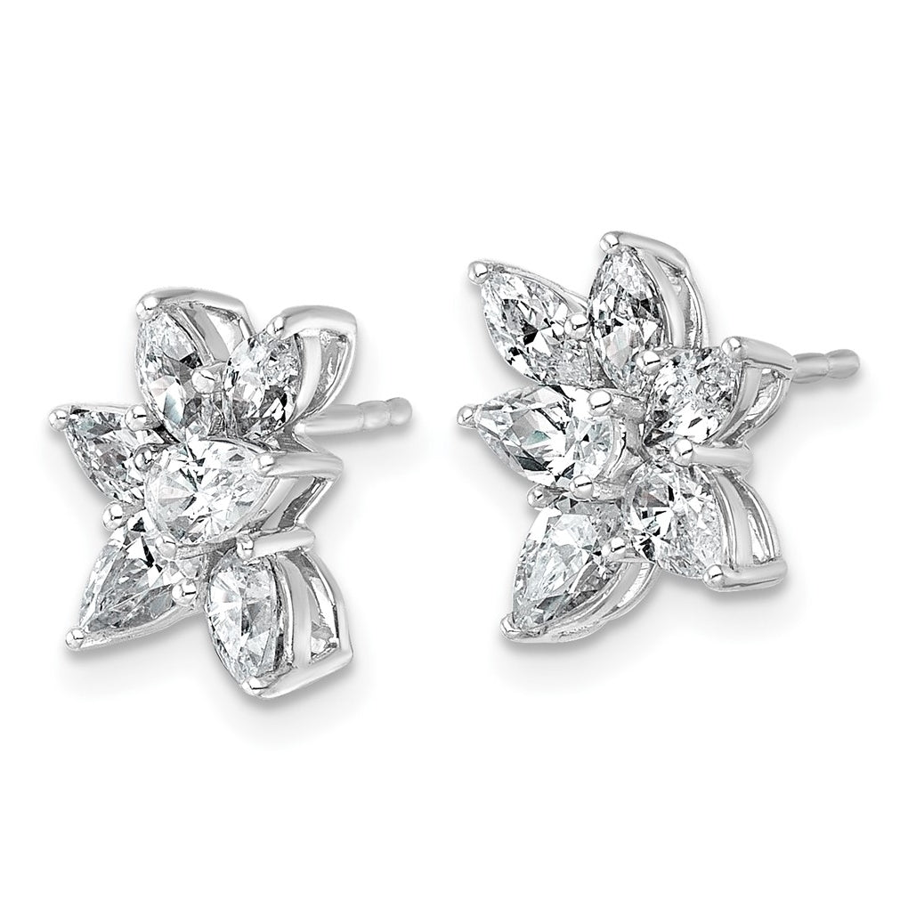 14k White Gold 1 1/2 carat Lab Grown Diamond VS+ F+ Complete Pear and Marquise Cluster Post Earrings