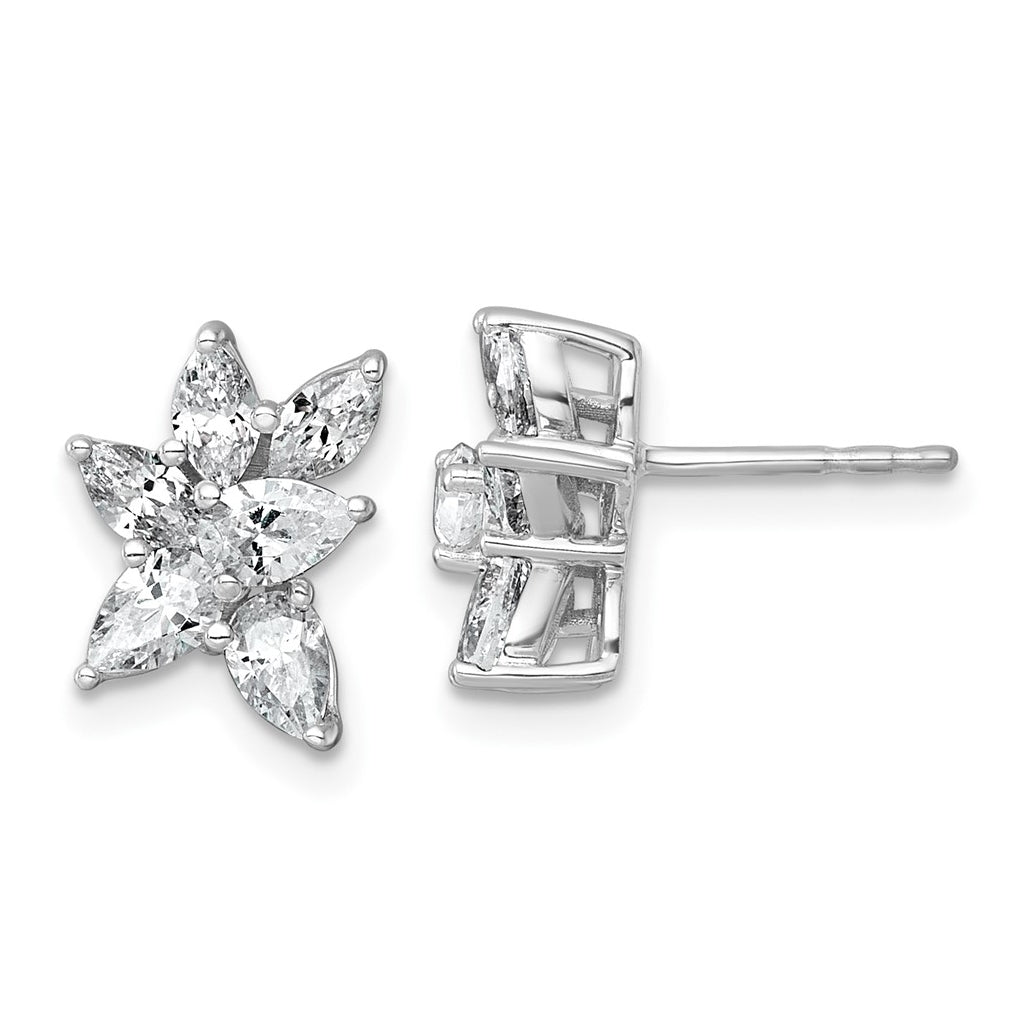 14k White Gold 1 1/2 carat Lab Grown Diamond VS+ F+ Complete Pear and Marquise Cluster Post Earrings