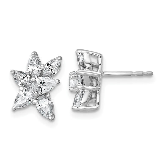 14k White Gold 1 1/2 carat Lab Grown Diamond VS+ F+ Complete Pear and Marquise Cluster Post Earrings