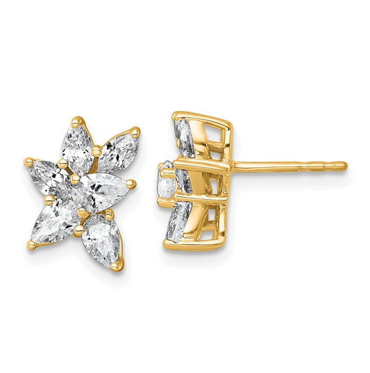 14k Yellow Gold 1 1/2 carat Lab Grown Diamond VS+ F+ Complete Pear and Marquise Cluster Post Earrings