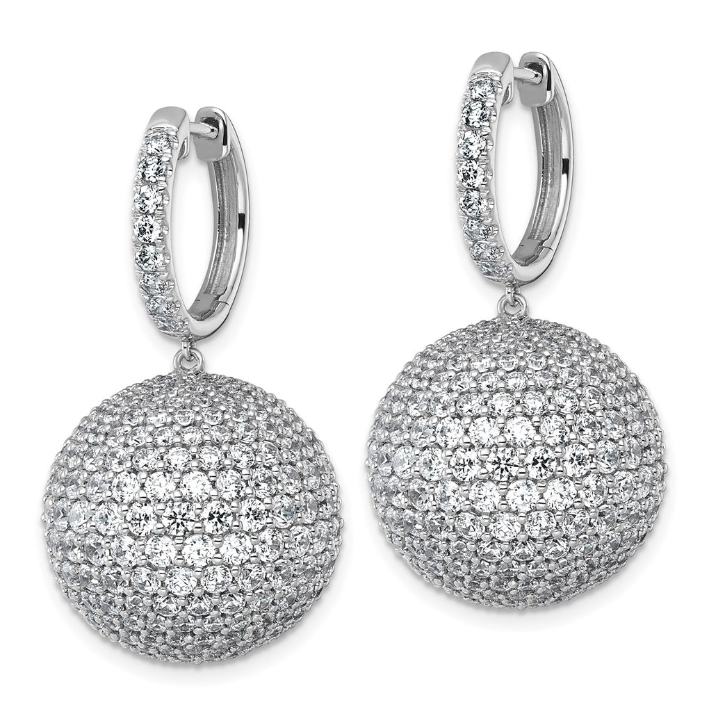 14k White Gold 13 7/8 carat Lab Grown Diamond VS+ F+ Pave Ball Complete Dangle Hoop Earrings