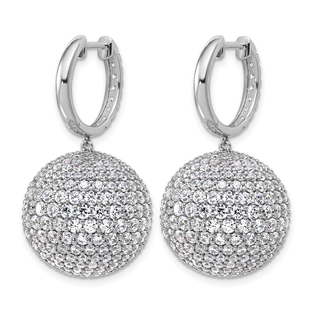 14k White Gold 13 7/8 carat Lab Grown Diamond VS+ F+ Pave Ball Complete Dangle Hoop Earrings